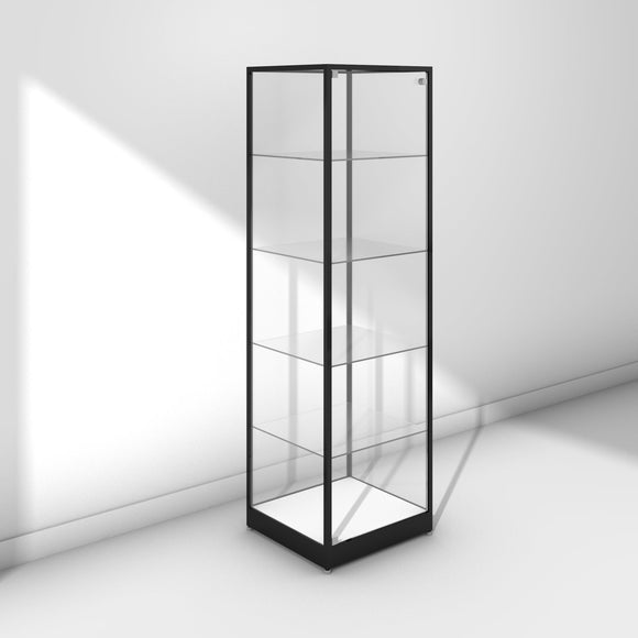 Glass display tower with black frame