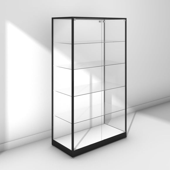Large glass display cabinet with back panel - black frame