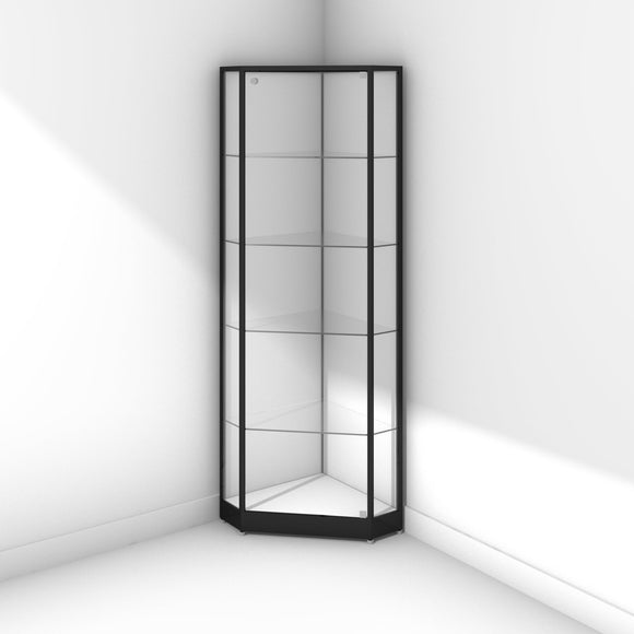 Glass corner display cabinet with black frame