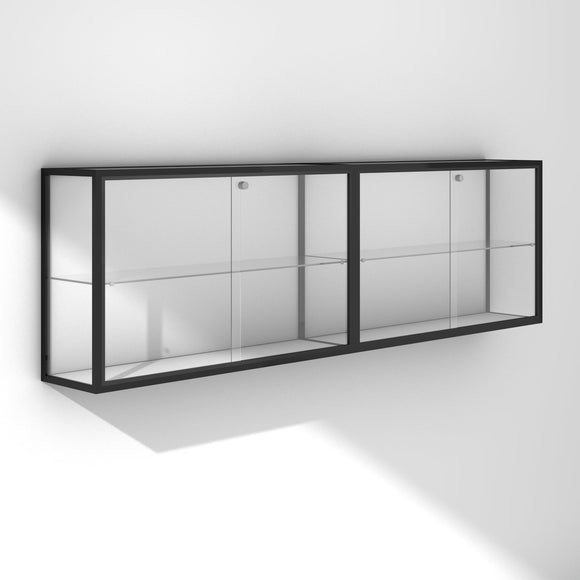 Double medium trophy display cabinet with black frame
