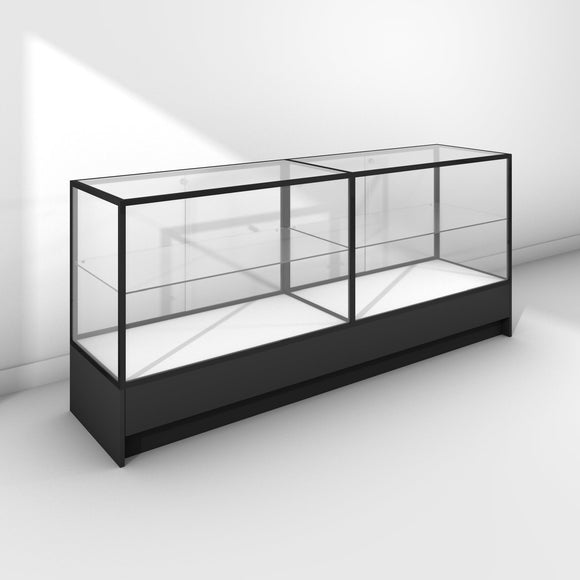 Double glass display cabinet with small cabinet base - black frame and panels