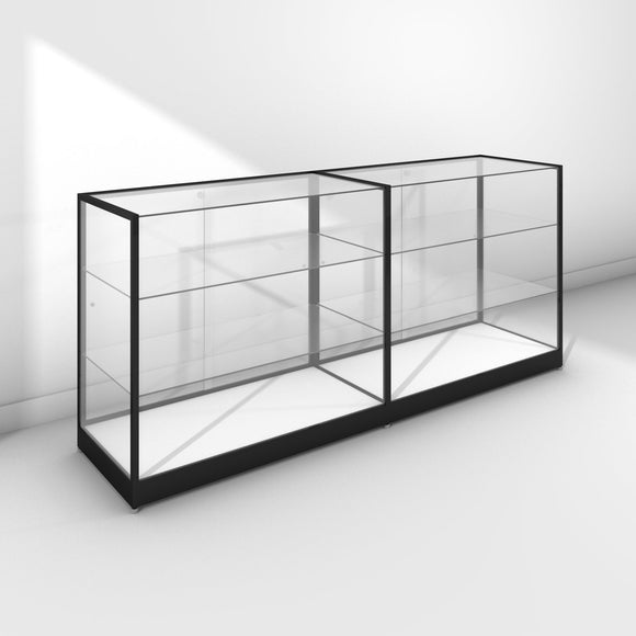 Double glass display cabinet with frameless front - black