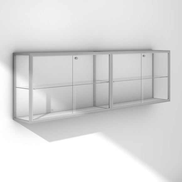 Double medium trophy display cabinet with silver frame