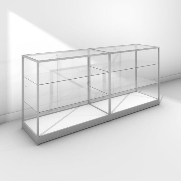 Double glass display cabinet with silver frame