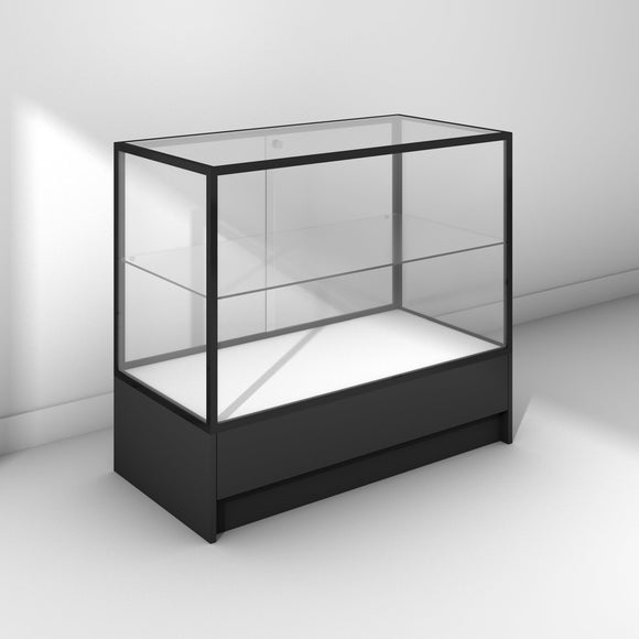Glass display cabinet with small base cabinet - black frame and panels