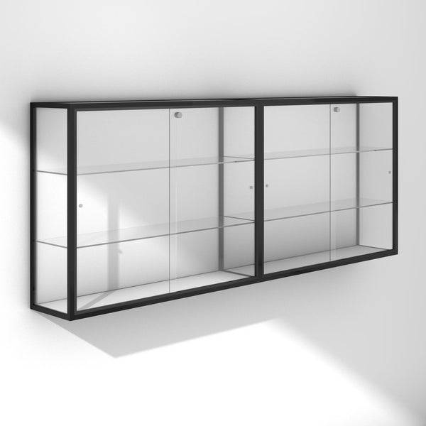 Double large trophy display cabinet with black frame