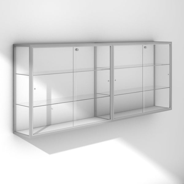 Double large trophy display cabinet with silver frame